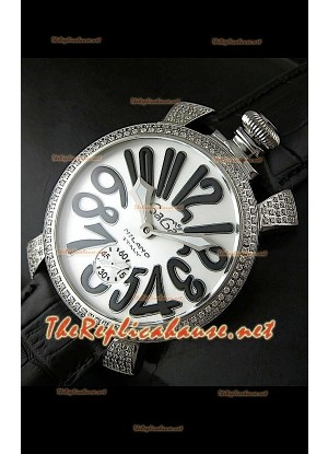 GaGa Milano Manuale Japanese Watch White Dial Diamonds Bezel