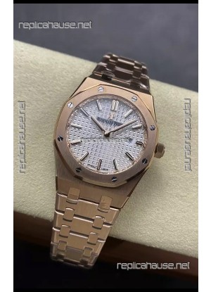 Audemars Piguet Royal Oak 33MM 904L Rose Gold White Dial 1:1 Mirror Replica Watch