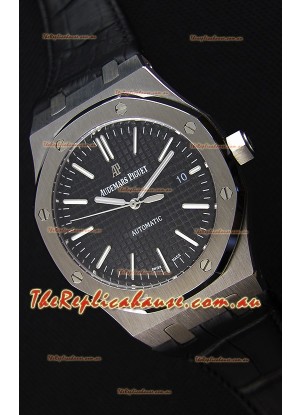 Audemars Piguet Royal Oak 41MM Black Dial Leather Strap - 1:1 Mirror Ultimate Edition