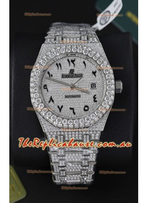 Audemars Piguet Royal Oak 15400 Iced Out Arabic Dial in Stainles Steel Casing Swiss Replica Watch