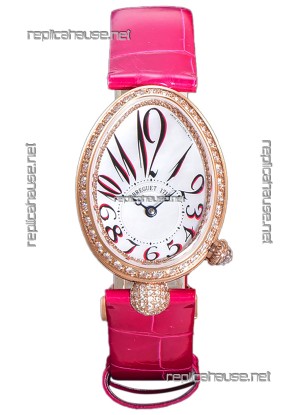Breguet Replicas Reine De Naples Ladies Rose Gold Pink Leather Swiss 1:1 Edition Replica Watch