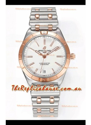 Breitling Chronomat 36MM 2 Tone Rose Gold Casing 1:1 Mirror Replica Watch White Dial