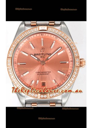 Breitling Chronomat 36MM 2 Tone Rose Gold Casing 1:1 Mirror Replica Watch Salmon Dial