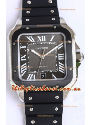 Santos De Cartier 1:1 Black DLC Bezel Swiss Replica Watch 40MM - Rubber Strap