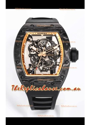 Richard Mille RM055 Black Carbon Casing 1:1 Mirror Replica Watch in Black Strap