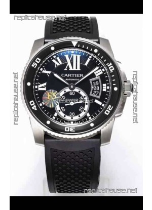 Calibre De Cartier Watch 42MM Black Dial Steel Case - 1:1 Mirror Replica Watch