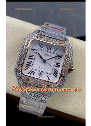 Cartier "Santos De Cartier" Two Tone White Dial 1:1 Mirror Replica - 40MM - Genuine Diamonds