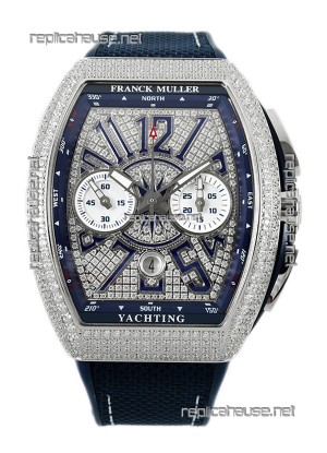 Franck Muller Vanguard V45 Chronograph 904L Steel Diamonds Embedded Dial Swiss Replica
