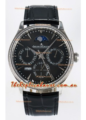 Jaeger LeCoultre Super Clone Master Ultra-Thin Perpetual Calendar Grey Dial Diamonds Watch