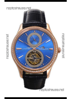 Jaeger LeCoultre Master Ultra-Thin Tourbillon Blue Dial Rose Gold Casing Watch 