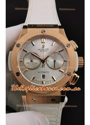 Hublot Classic Fusion Chronograph Rose Gold Casing Steel Dial  1:1 Mirror Replica Watch 