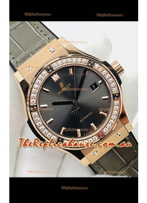 Hublot Classic Fusion Rose Gold Grey Dial Swiss Replica Watch 1:1 Mirror Quality 