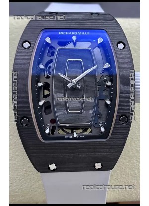 Richard Mille RM07 Black Carbon Casing White Strap 1:1 Superclone Swiss Replica Watch 