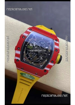Richard Mille RM35-02 Rafael Nadal Red Carbon Yellow Strap with Genuine Tourbillon Super Clone Watch