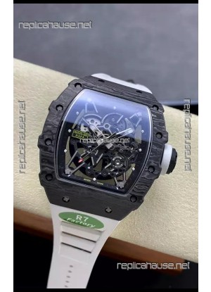 Richard Mille RM35-02 Rafael Nadal Black Carbon White Strap with Genuine Tourbillon Super Clone Watch