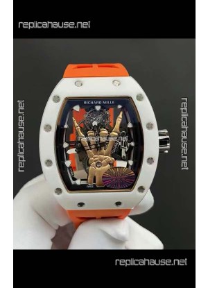 Richard Mille RM66 Flying Genuine Tourbillon White Ceramic Orange Strap Superclone Replica Watch 