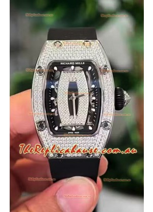 Richard Mille RM007 Diamonds Paved Black Dial 904L Steel Superclone Swiss Watch