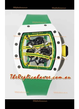 Richard Mille Super Clone RM61-01 White Ceramic Green Strap Swiss Replica Watch