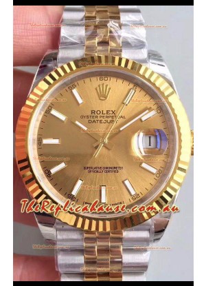 Rolex Datejust 41MM Cal.3135 Movement Swiss Replica Watch in 904L Steel Two Tone Casing Gold Dial