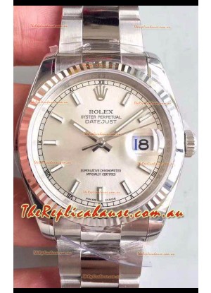 Rolex Datejust 36MM Cal.3135 Movement Swiss Replica Watch in 904L Steel / Steel Dial