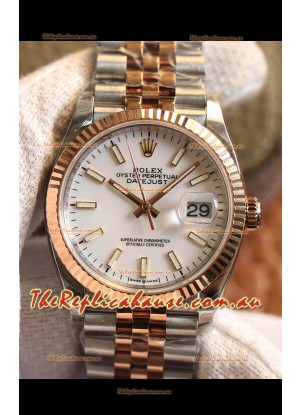 Rolex Datejust 36MM Cal.3135 Movement Swiss Replica Watch in 904L Steel Two Tone Casing White Dial