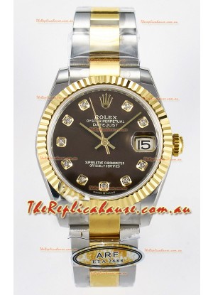 Rolex Super Clone Datejust ETA 2688 Movement 31MM Two Tone Yellow Gold Brown Dial 