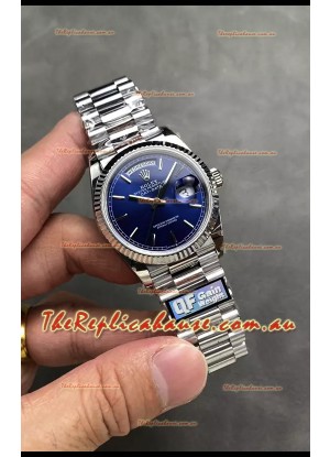 Rolex Day Date Super Clone Stainless Steel Blue Dial Watch 36MM - 1:1 Mirror Quality