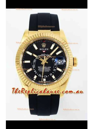 Rolex Sky-Dweller REF# 336935 Black Dial Watch in Yellow Gold 904L Steel Case 1:1 Mirror Replica