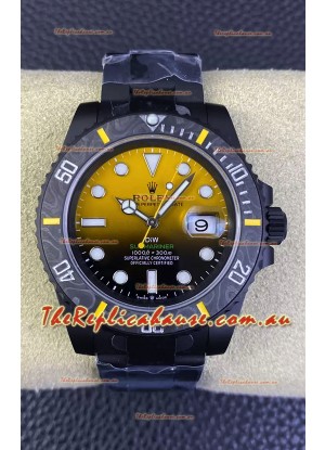 Rolex Submariner DiW Special Edition Watch in DLC Coating Carbon Bezel Yellow Dial 