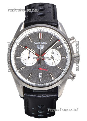 Tag Heuer Carrera Chronograph 43 Swiss Quartz Replica Watch Grey Dial Leather Strap