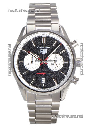 Tag Heuer Carrera Chronograph 43 Swiss Quartz Replica Watch Black Dial Steel Strap