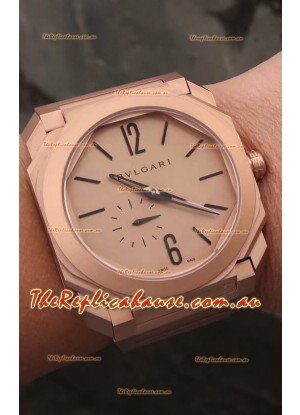 Bvlgari Octo Finissmo Edition 1:1 Mirror Replica Rose Gold Sandblasted Ceramic Casing and Strap 