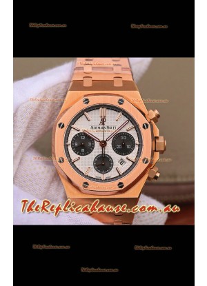 Audemars Piguet Royal Oak Chronograph White Dial Rose Gold on 904L Steel - 1:1 Mirror Replica