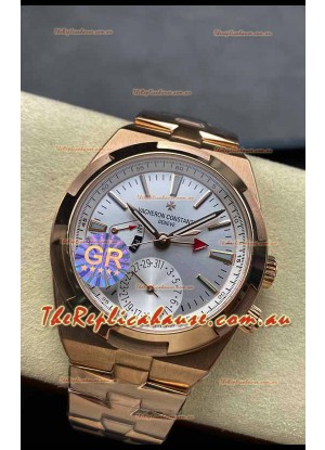 Vacheron Constantin Overseas Dual Time Rose Gold 1:1 Mirror Swiss Replica Watch in Steel Dial