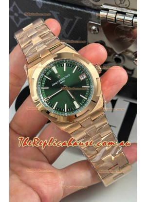 Vacheron Constantin Super Clone Overseas 1:1 Mirror Swiss Replica Watch in Rose Green Steel Dial