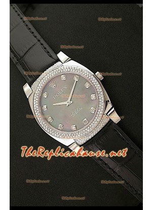 Rolex Cellini Japanese Quartz Replica All Black Diamonds Pearl Face