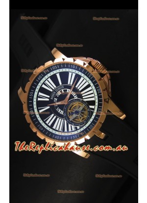 Roger Dubuis Excalibur Tourbillon Watch - Rose Gold Plating Black Dial