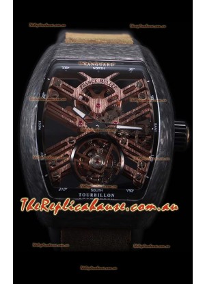 Franck Muller Vanguard Skeleton Tourbillon Black Carbon Swiss Replica Timepiece
