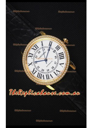 Cartier "Ronde De Cartier" Yellow Gold Case watch with Lab Created Diamonds Bezel