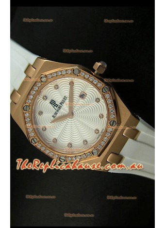 Audemars Piguet Royal Oak Ladies Quartz Replica Watch in Pink Gold Case