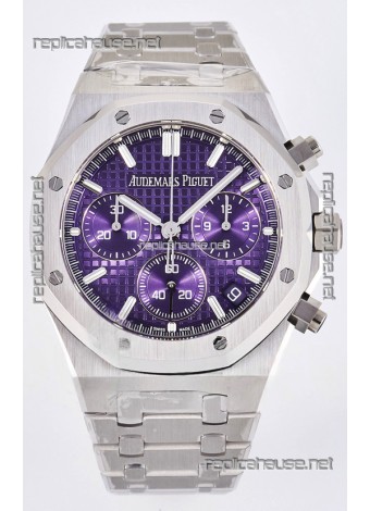 Royal Oak Chrono 26240 Purple Dial FREE SPRUNG MVMNT Steel Caing Super Clone Watch 