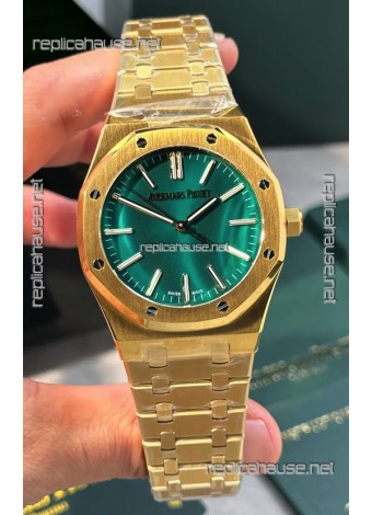 Royal Oak 15513BA Malachite Dial Yellow Gold Super Clone Watch 
