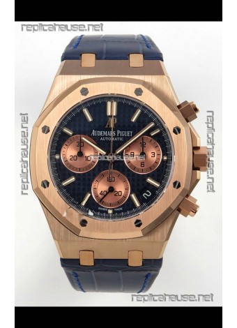 Royal Oak Chrono 26240 Rose Gold Blue Dial Leather Strap Super Clone Watch 