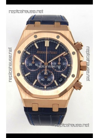 Royal Oak Chrono 26240 Rose Gold Blue Dial Leather Strap Super Clone Watch 