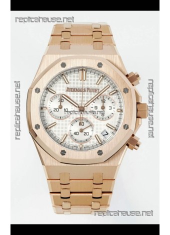 Royal Oak Chrono 26240 Rose Gold Strap in White Dial Super Clone Watch 