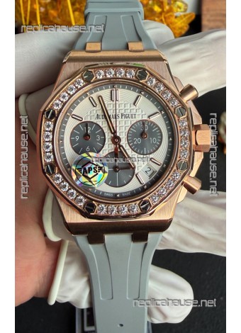 Royal Oak Chrono 26231 Rose Gold Casing Rubber Strap Super Clone Watch 