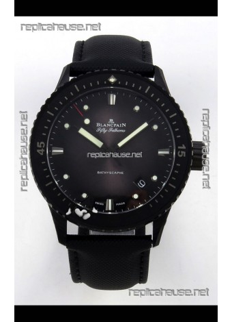 Blancpain Fifty Fathoms Ceramic Case Leather Strap Grey Dial Super Clone Watch 