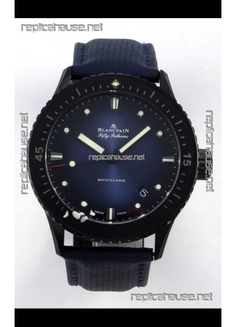 Blancpain Fifty Fathoms Ceramic Case Leather Strap Blue Dial Super Clone Watch 