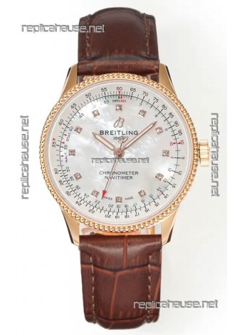 Navitimer Automatic 36 Rose Gold Pearl Dial Super Clone Watch 