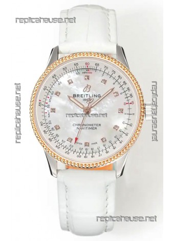 Navitimer Automatic 36 Rose Gold White Strap Super Clone Watch 